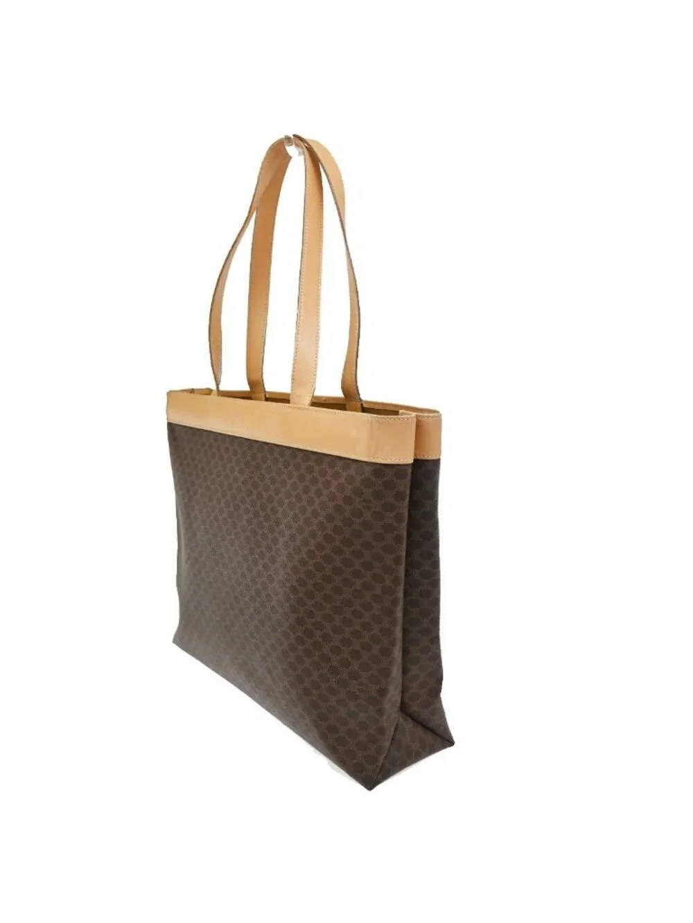 Celine Macadam Shoulder Tote Bag Brown Leather